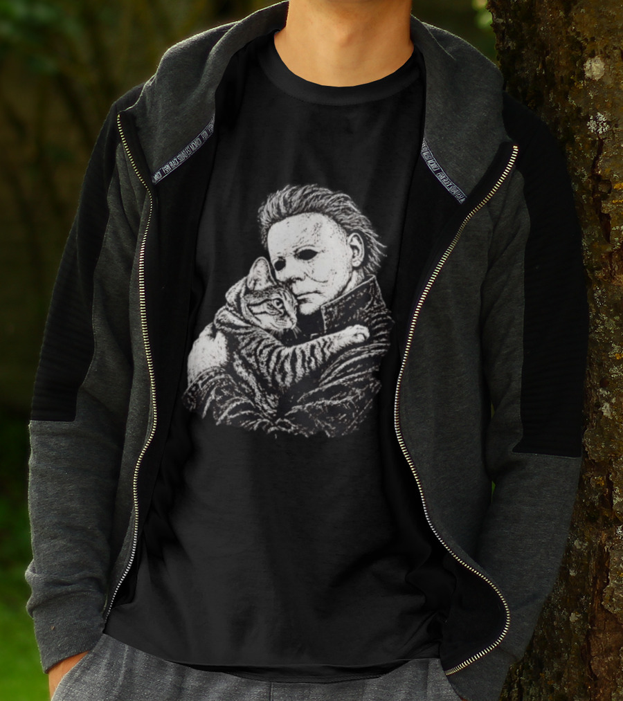Michael Myers Hugging A Cat Halloween Horror Icon Halloween Cat Lovers T-Shirt