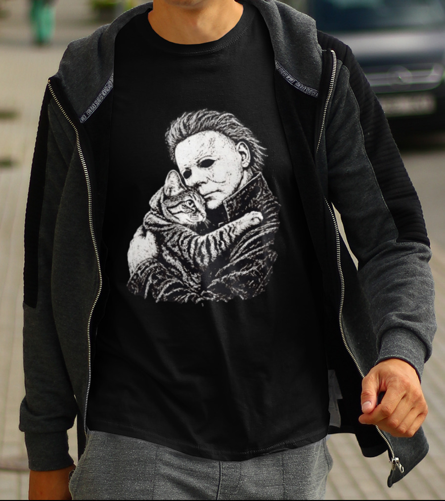 Michael Myers Hugging A Cat Halloween Horror Icon Halloween Cat Lovers T-Shirt