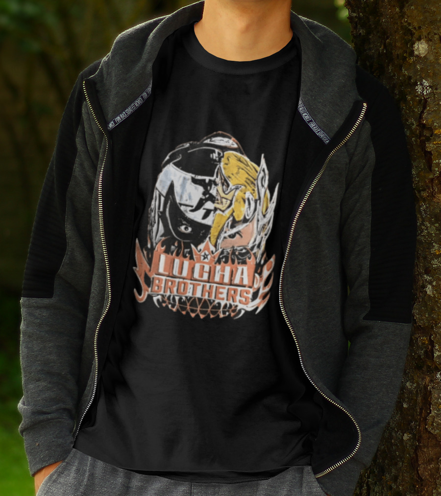 Lucha Brothers Masked Wrestlers Flames T-Shirt