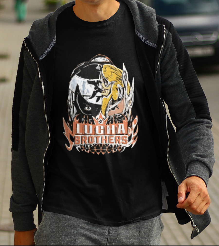 Lucha Brothers Masked Wrestlers Flames T-Shirt