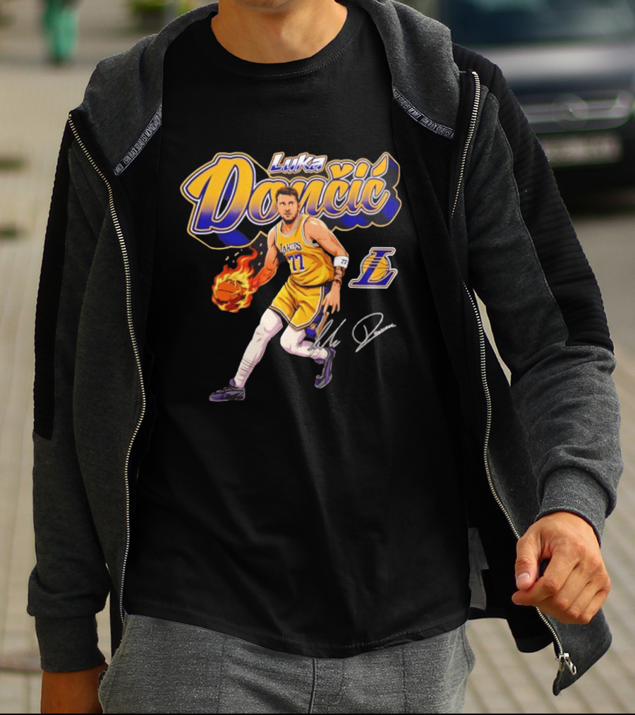 Luka Doncic Lakers 77 Signature Cursive T-Shirt