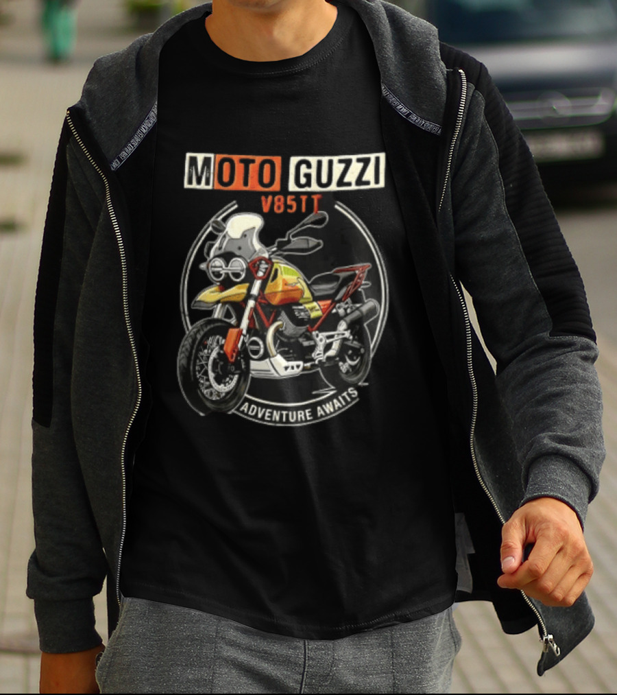 Moto Guzzi V85TT Adventure Awaits Motorcycle T-Shirt