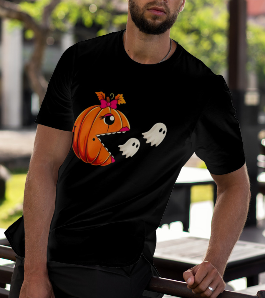 Ms PacMan Pumpkin Ghosts Halloween T-Shirt
