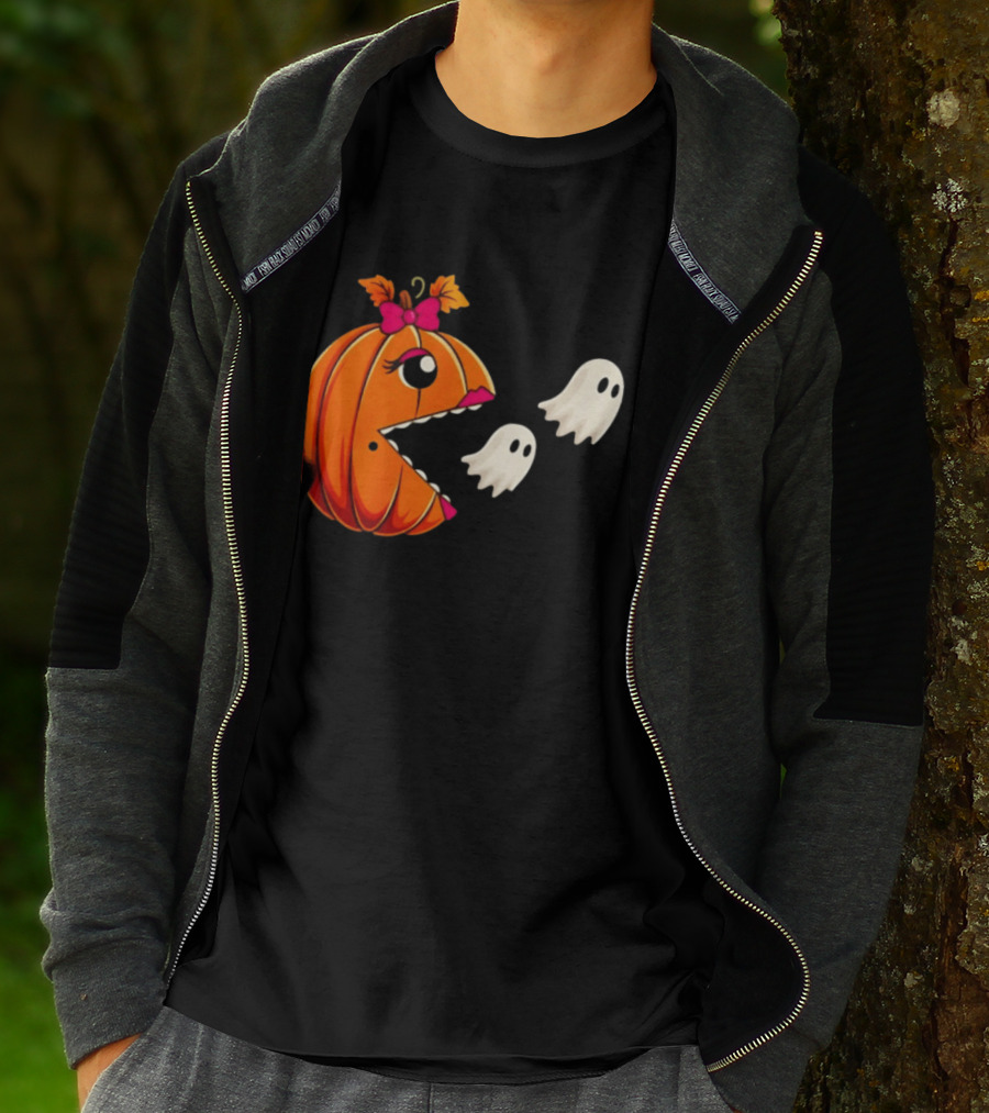 Ms PacMan Pumpkin Ghosts Halloween T-Shirt
