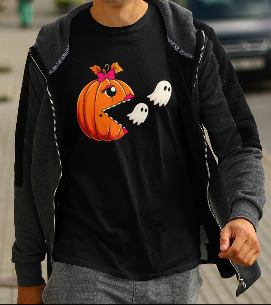 Ms PacMan Pumpkin Ghosts Halloween T-Shirt