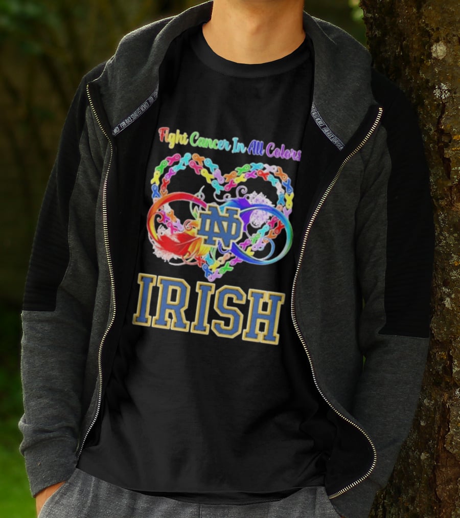 Fight Cancer In All Colors Notre Dame Irish Cancer Awareness Ribbon Heart T-Shirt