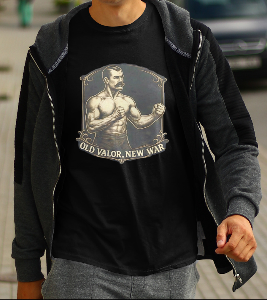 Old Valor New War Mustachioed Boxer T-Shirt