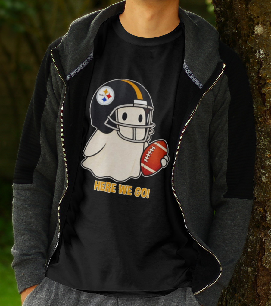 Pittsburgh Steelers Halloween Ghost Football Here We Go 2026 T-Shirt