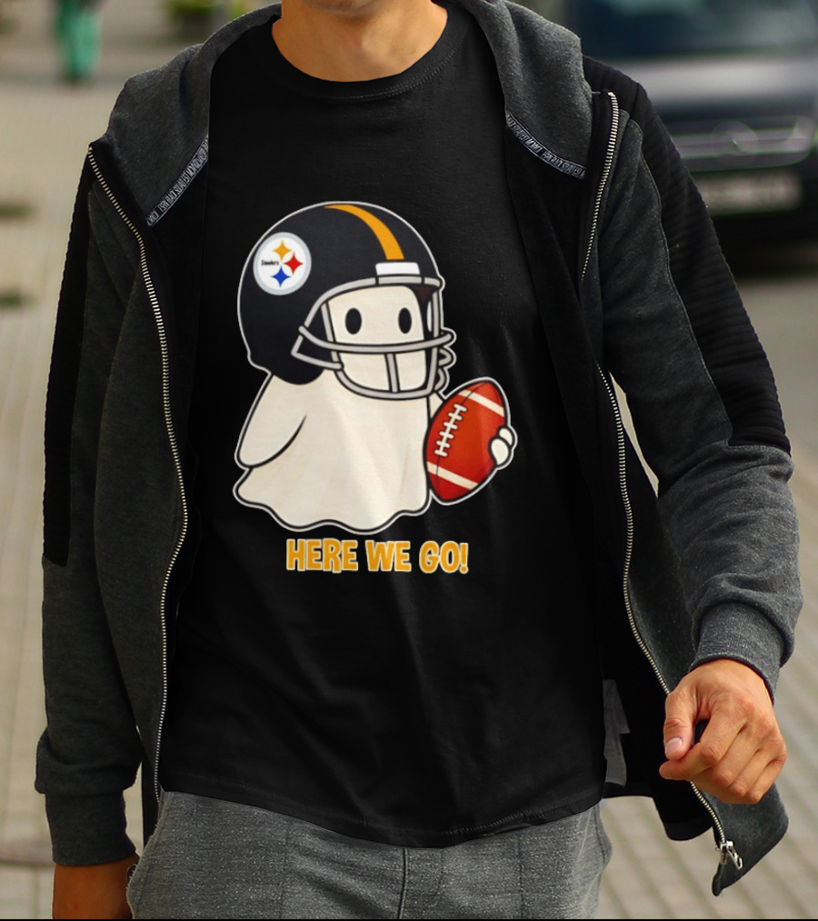 Pittsburgh Steelers Halloween Ghost Football Here We Go 2026 T-Shirt