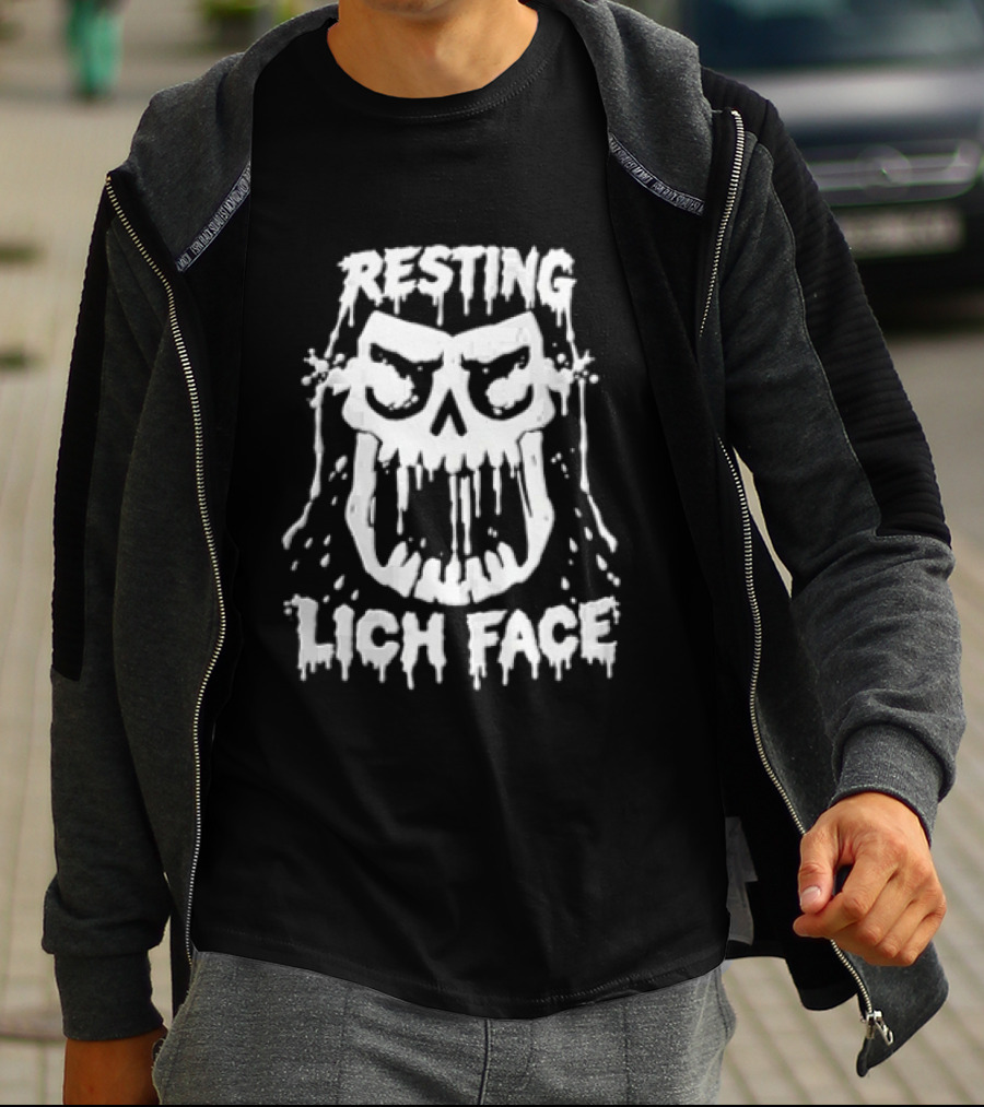 Resting Lich Face Dripping Skull White Ink T-Shirt