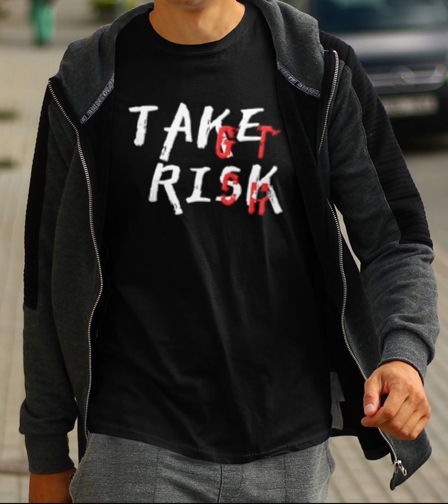 Take Get Risk Distressed White Red T-Shirt