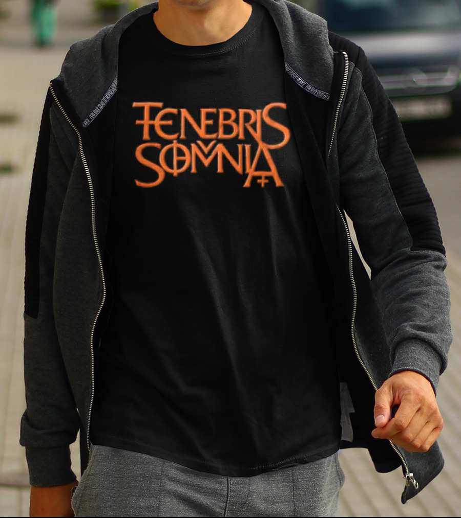 Tenebris Somnia Orange Gothic Lettering Black T-Shirt