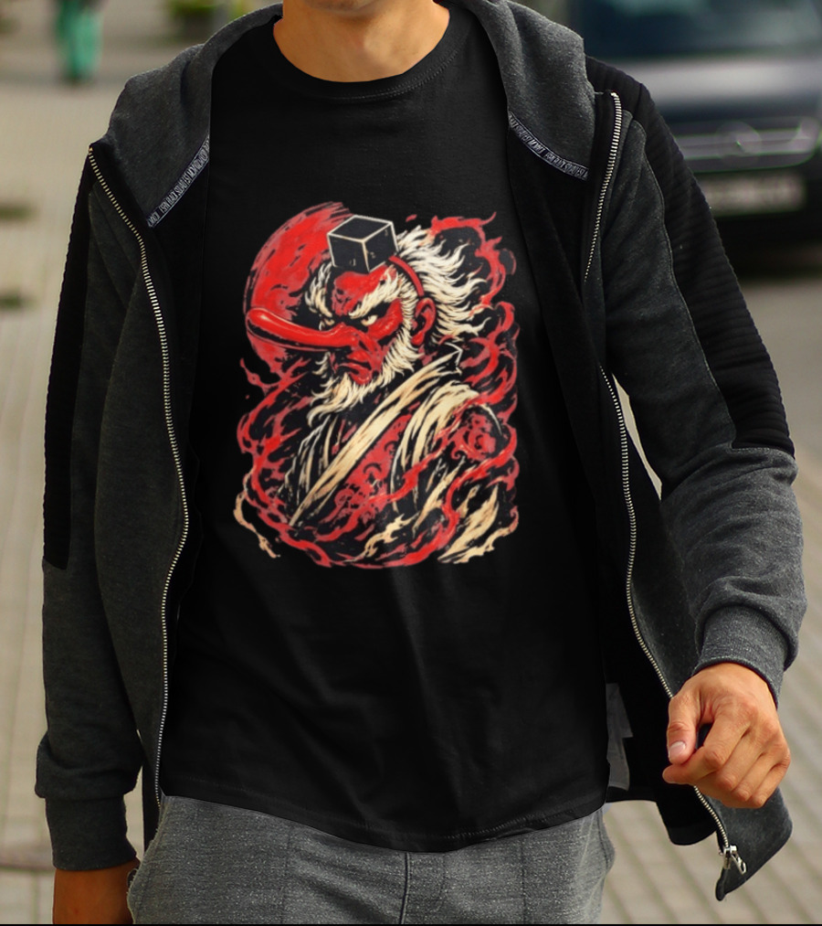 Tengu Japanese Warrior Spirit Mask Mythical Yokai Flame Aura T-Shirt
