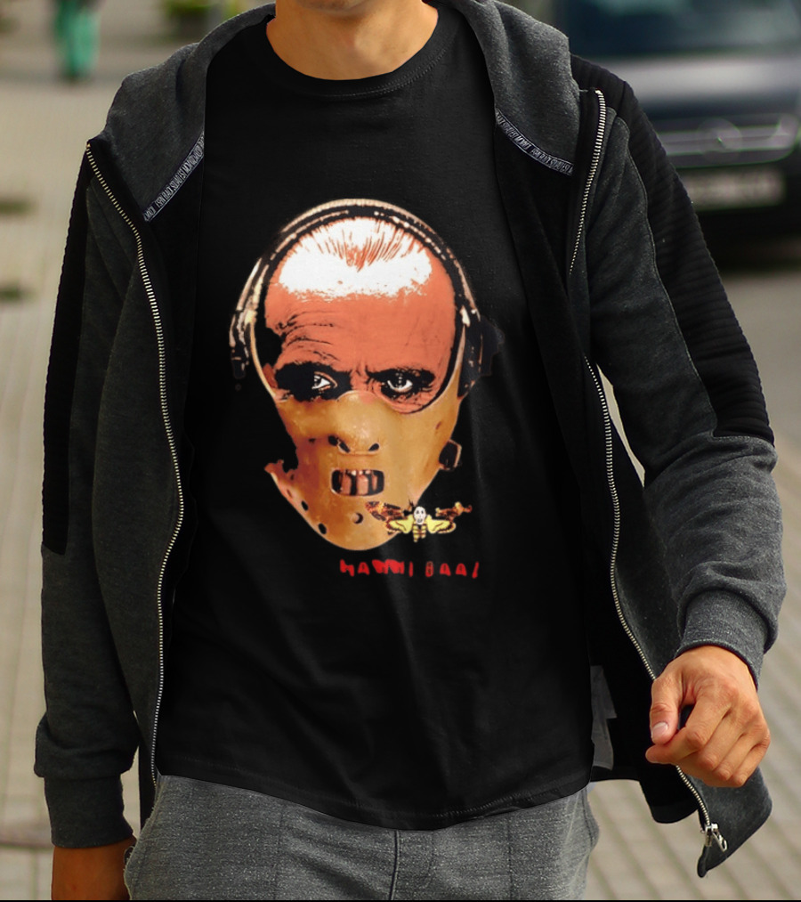 Hannibal Lecter Silence Of The Lamb Halloween Horror Mask With Skull Moth T-Shirt