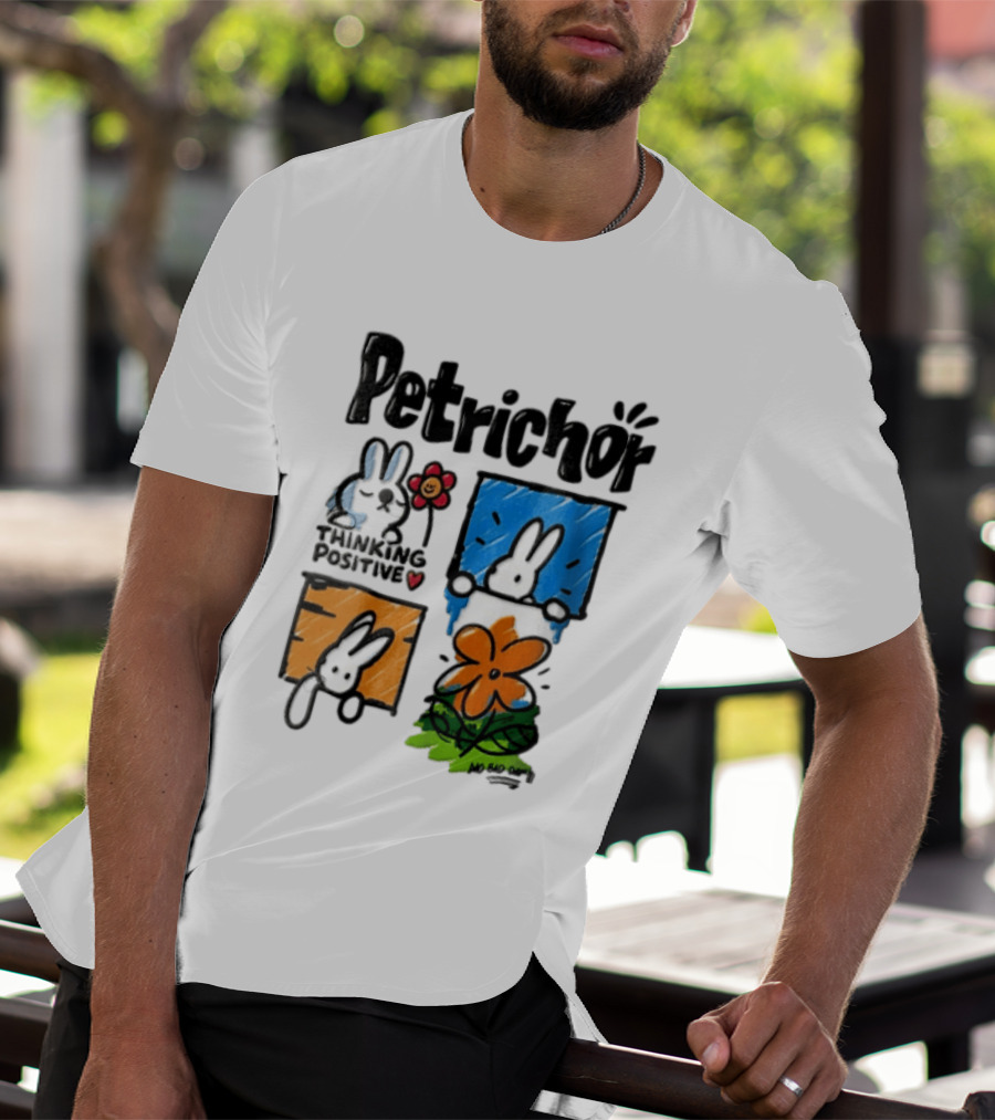 Petrichor Thinking Positive No Bad Day Bunny And Flowers T-Shirt