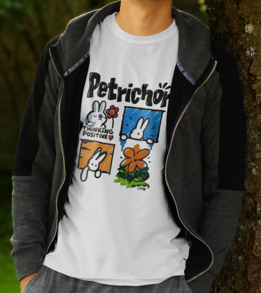 Petrichor Thinking Positive No Bad Day Bunny And Flowers T-Shirt