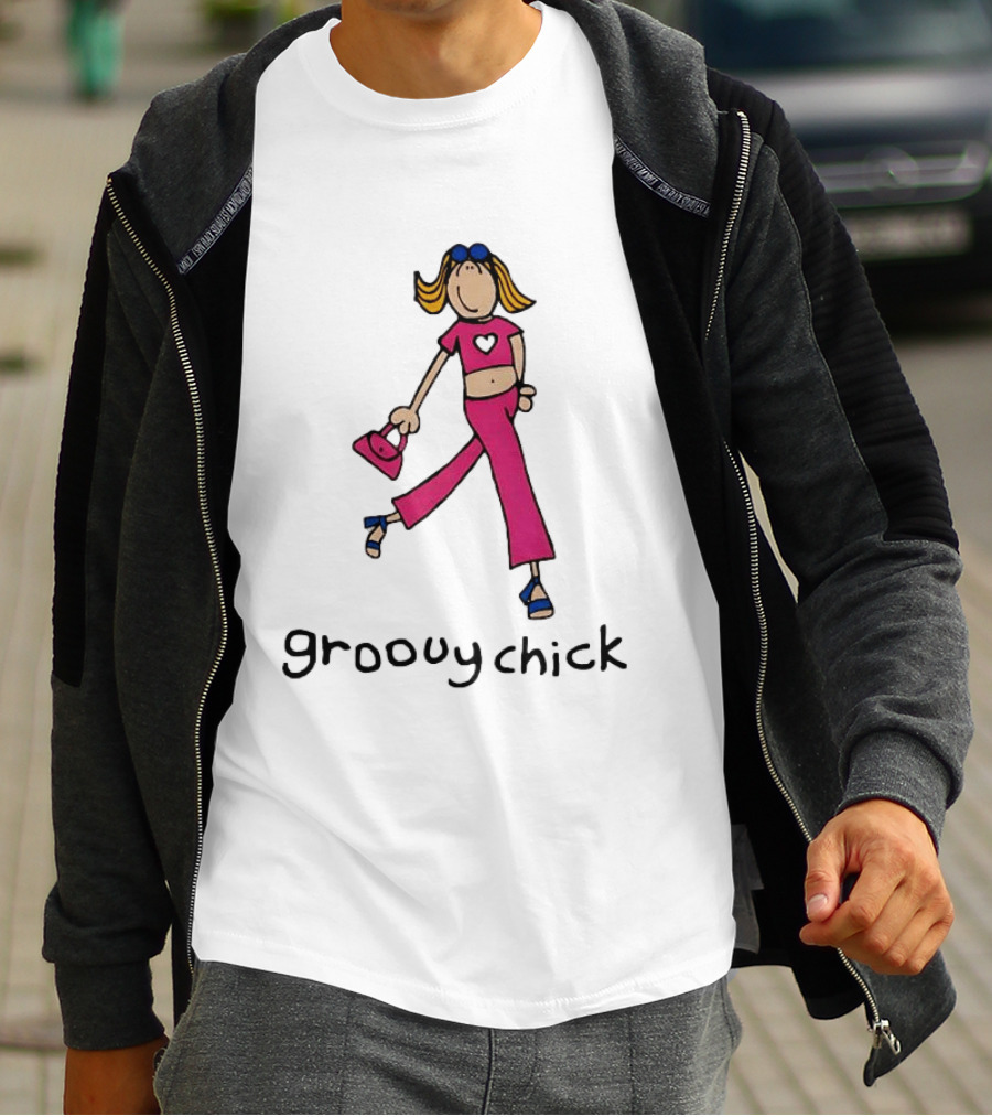 Groovy Chick Cartoon Character With Pink Heart Outfit And Bag T-Shirt
