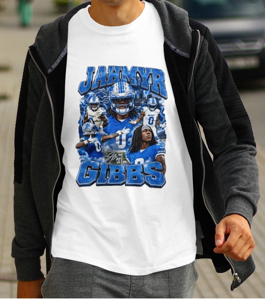 Jahmyr Gibbs Detroit Lions Blue Football T-Shirt