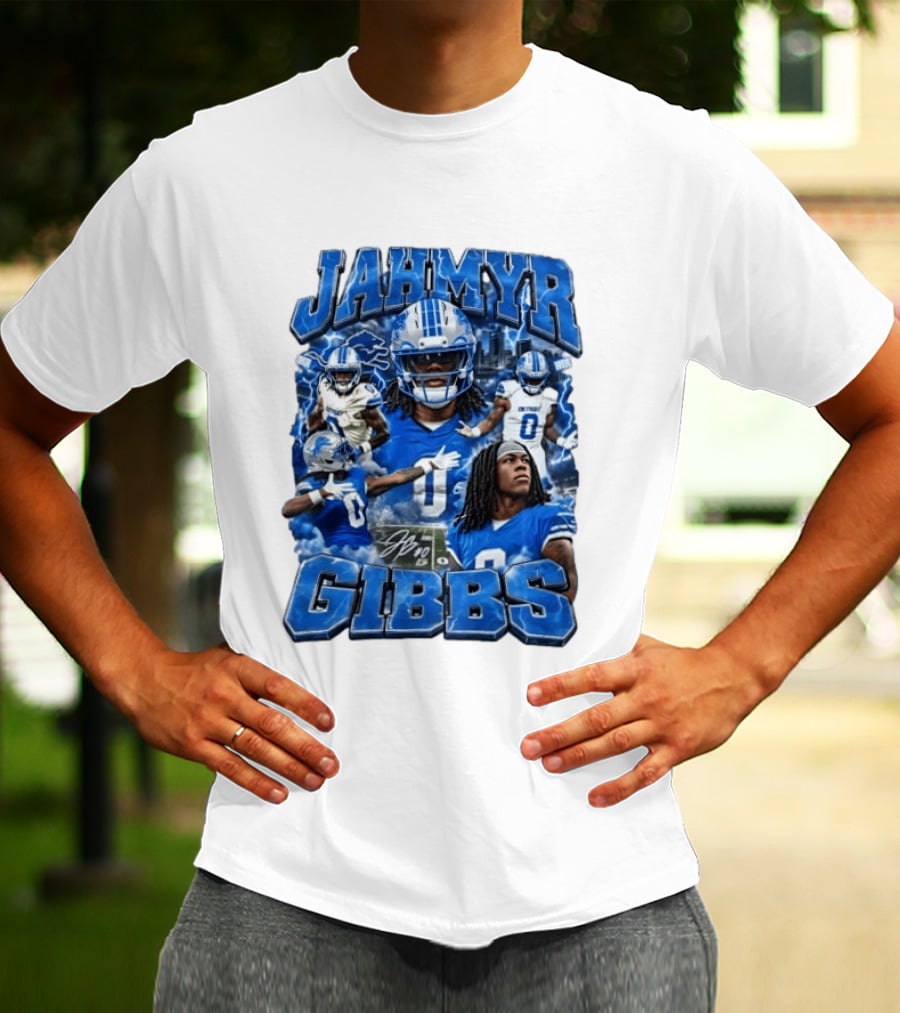 Jahmyr Gibbs Detroit Lions Blue Football T-Shirt