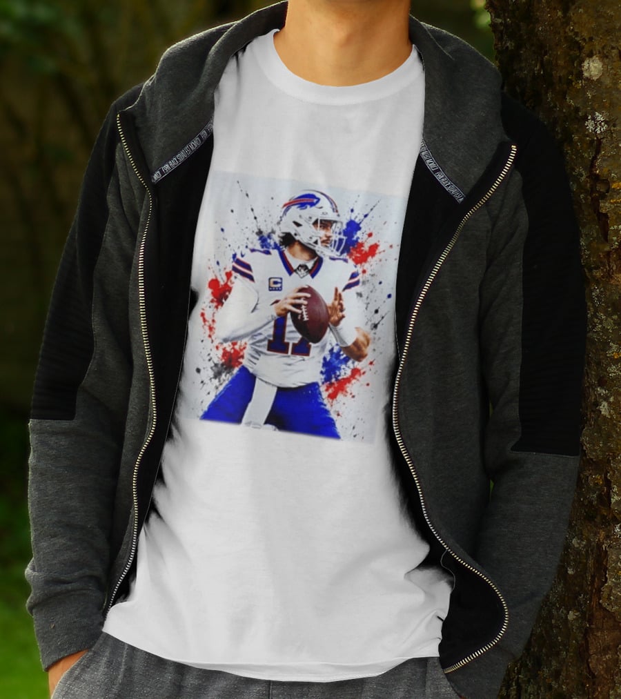 Buffalo Bills Josh Allen Paint Splatter Style Football Quarterback T-Shirt