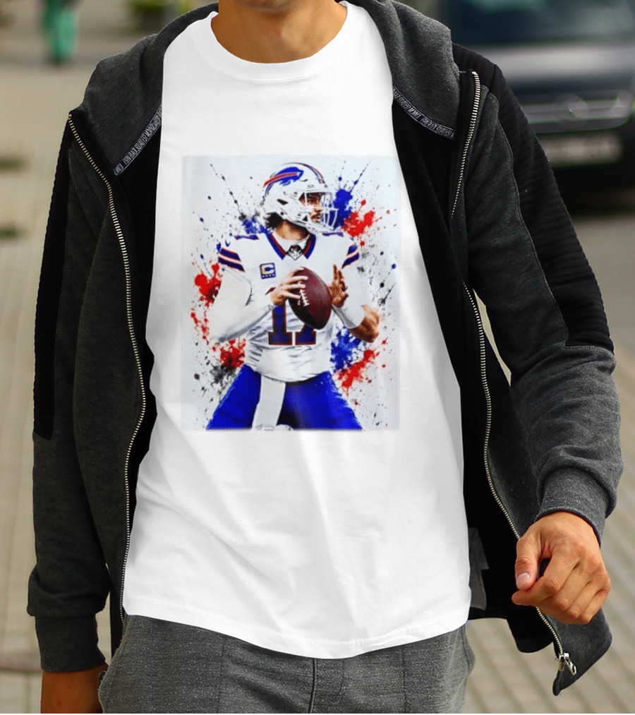 Buffalo Bills Josh Allen Paint Splatter Style Football Quarterback T-Shirt