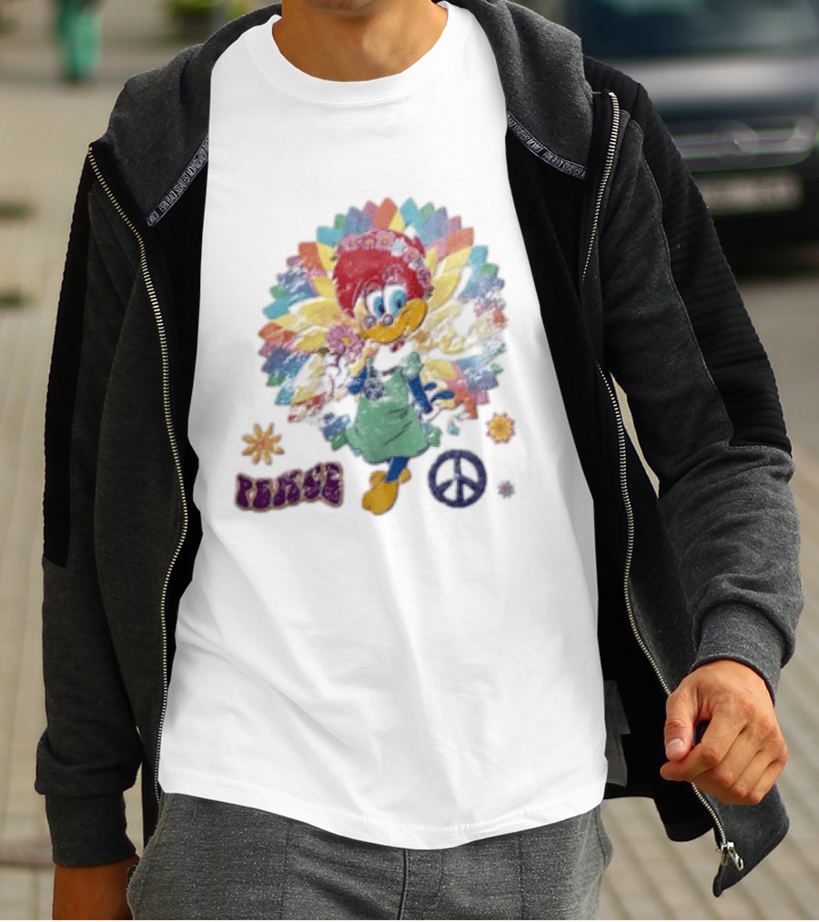 Peace Winnie Woodpecker Flower Crown Rainbow Sign T-Shirt