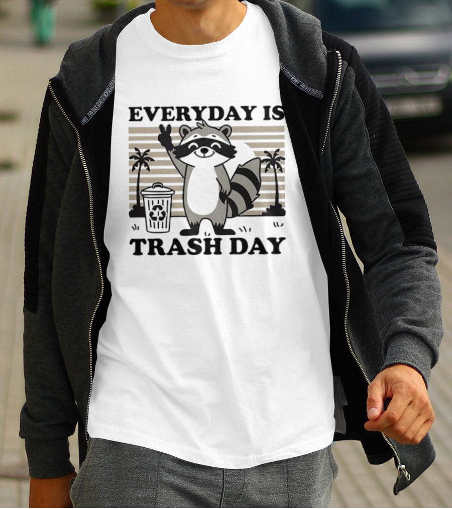EVERYDAY IS TRASH DAY Raccoon Peace Sign With Palm Trees T-Shirt