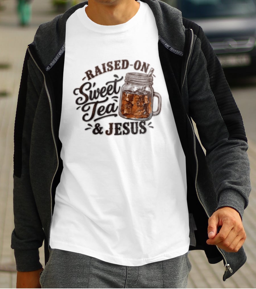 Raised ON Sweet Tea And Jesus Mason Jar Tea Straw T-Shirt
