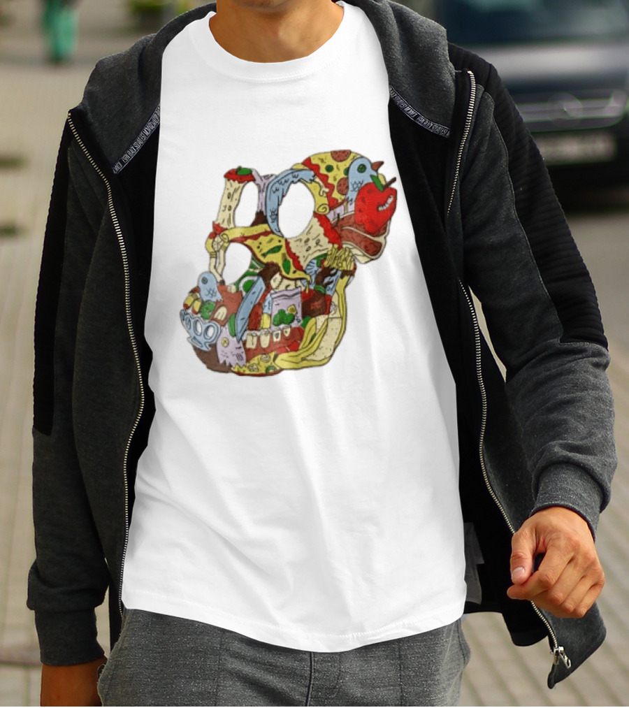 Skull Created From Pizza Burger And Fast Food T-Shirt
