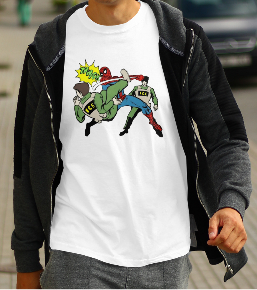 Spider Man Thwack ICE Agents Marvel Super Hero Action Scene T-Shirt