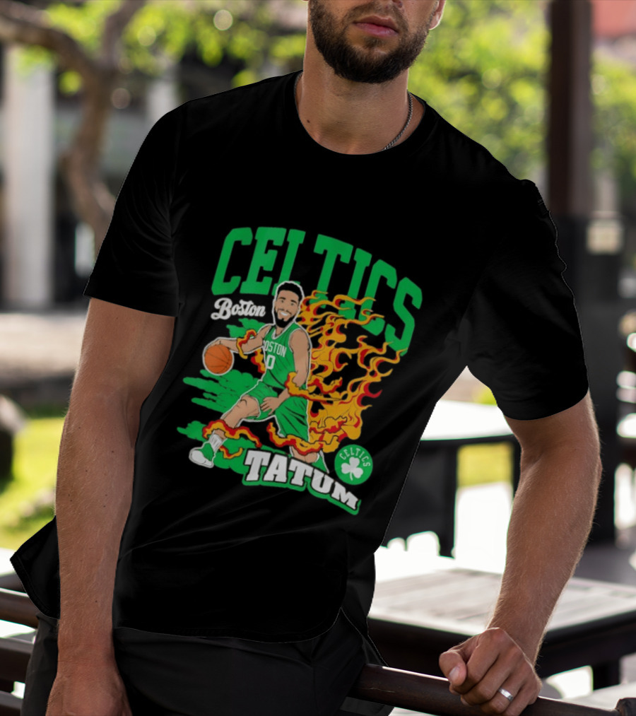 Boston Celtics Jayson Tatum Fired Up Basketball Flames T-Shirt