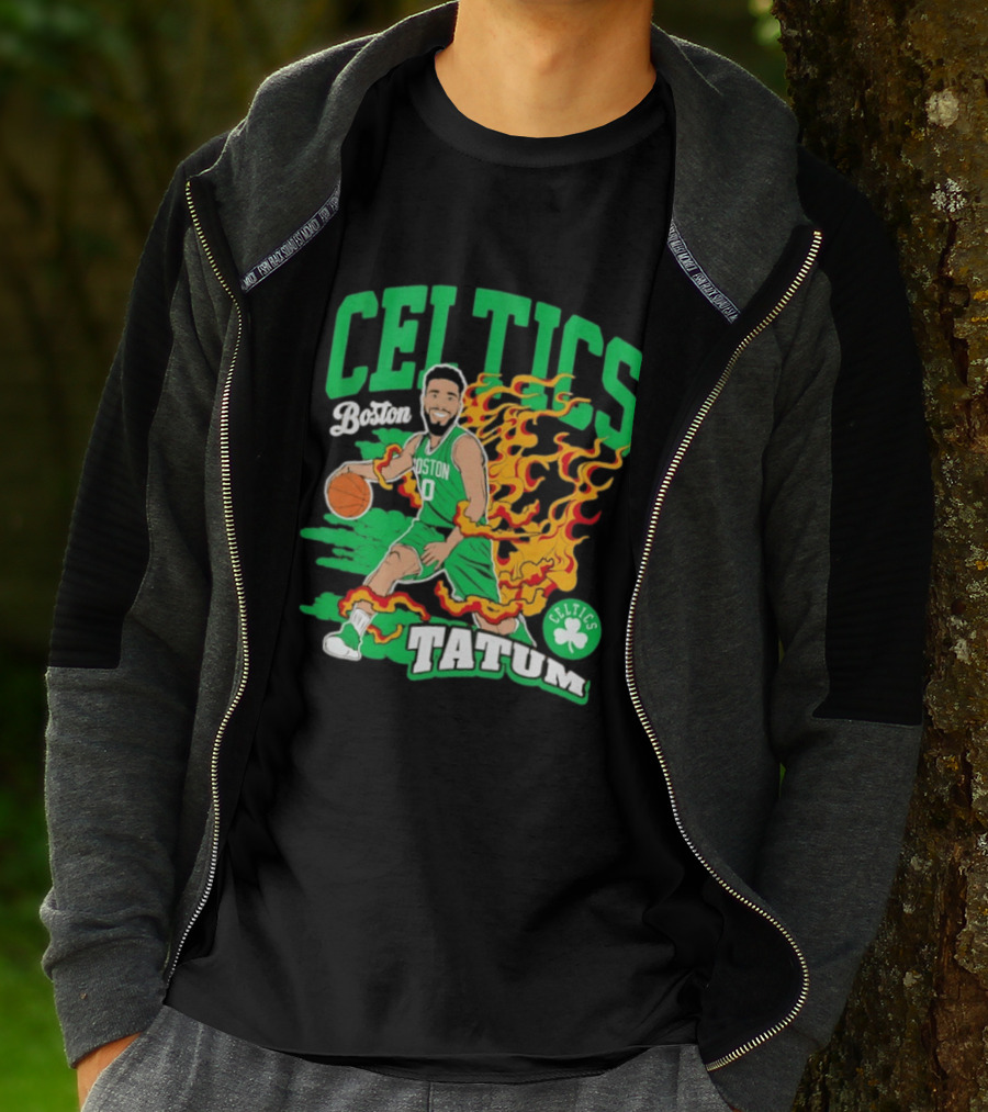 Boston Celtics Jayson Tatum Fired Up Basketball Flames T-Shirt