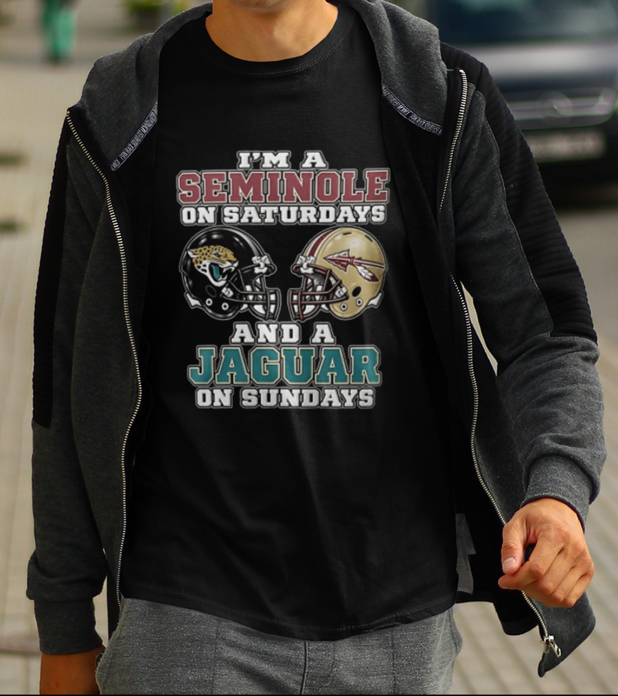 I'm A Seminole On Saturdays And A Jaguar On Sundays Football Fan Helmet T-Shirt