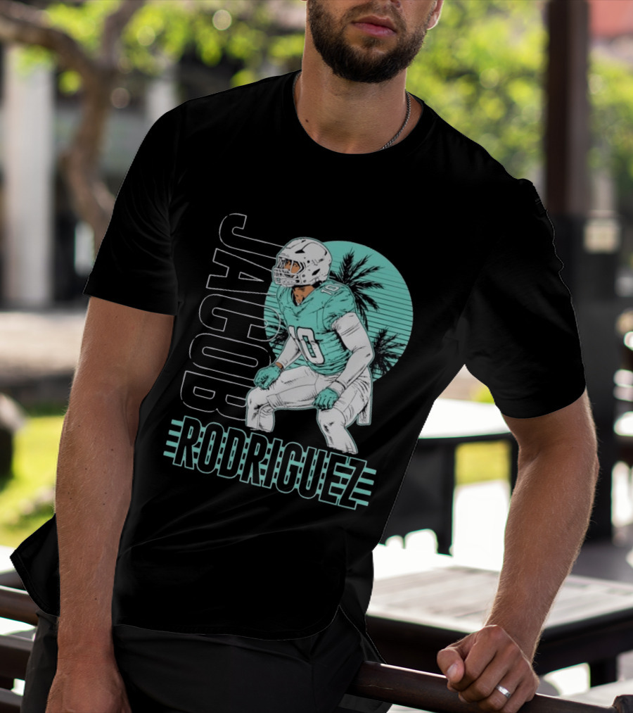 Jacob Rodriguez Miami Dolphins Palm Trees Football Player Tropical Scene T-Shirt