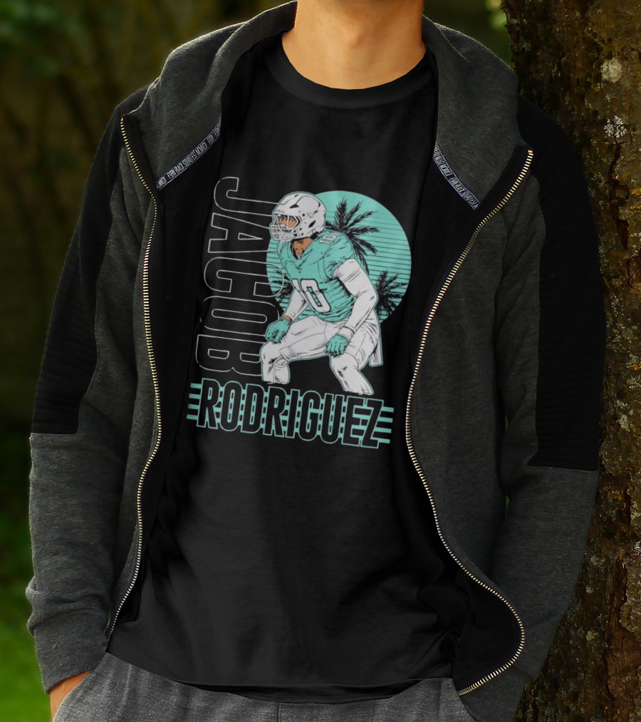 Jacob Rodriguez Miami Dolphins Palm Trees Football Player Tropical Scene T-Shirt