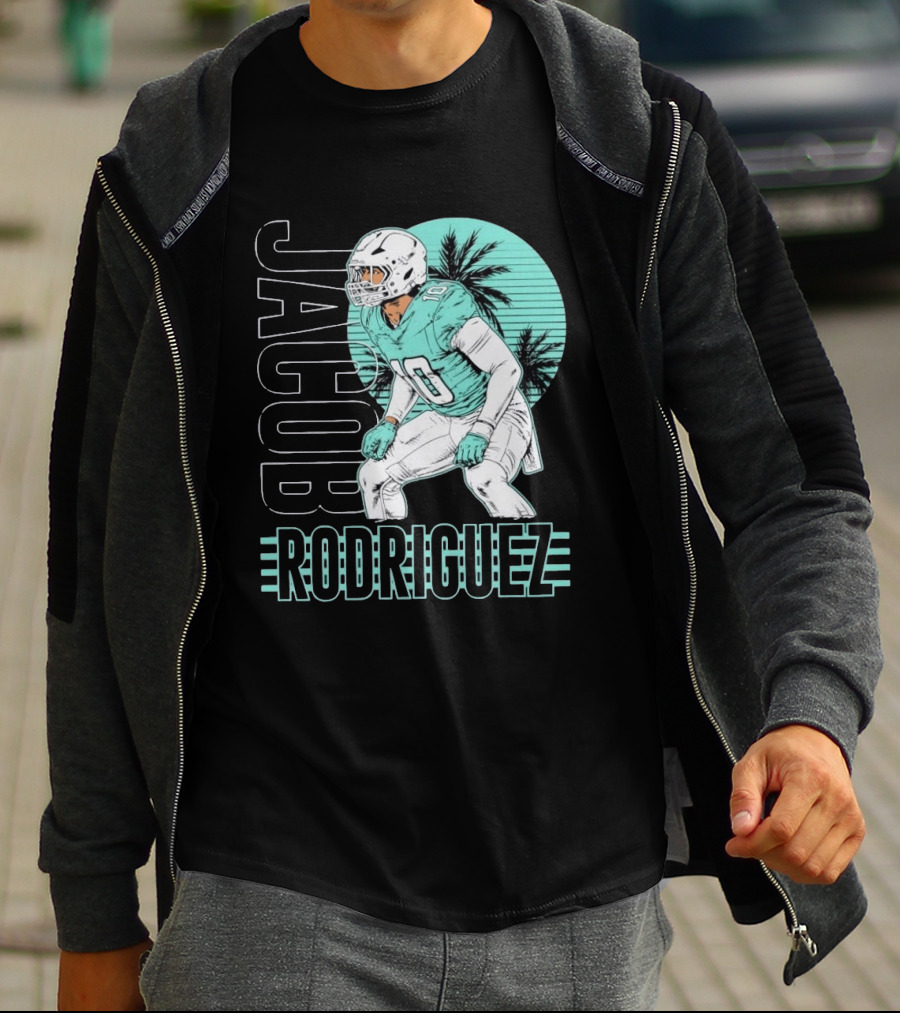 Jacob Rodriguez Miami Dolphins Palm Trees Football Player Tropical Scene T-Shirt