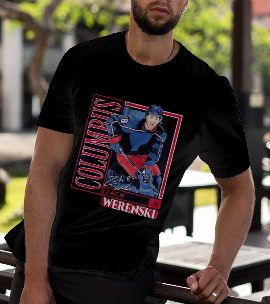 Zach Werenski 8 Columbus Blue Jackets Hockey Card T-Shirt