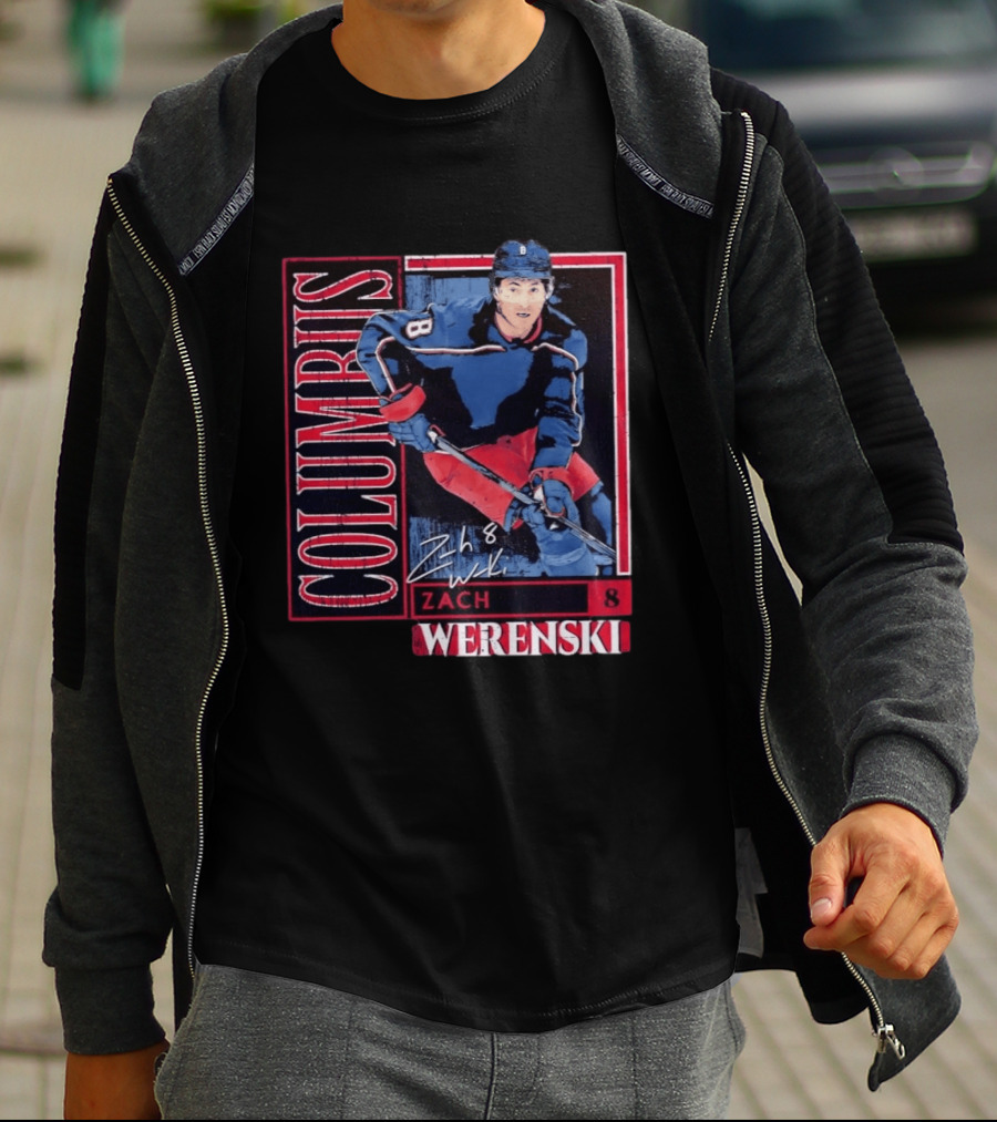 Zach Werenski 8 Columbus Blue Jackets Hockey Card T-Shirt