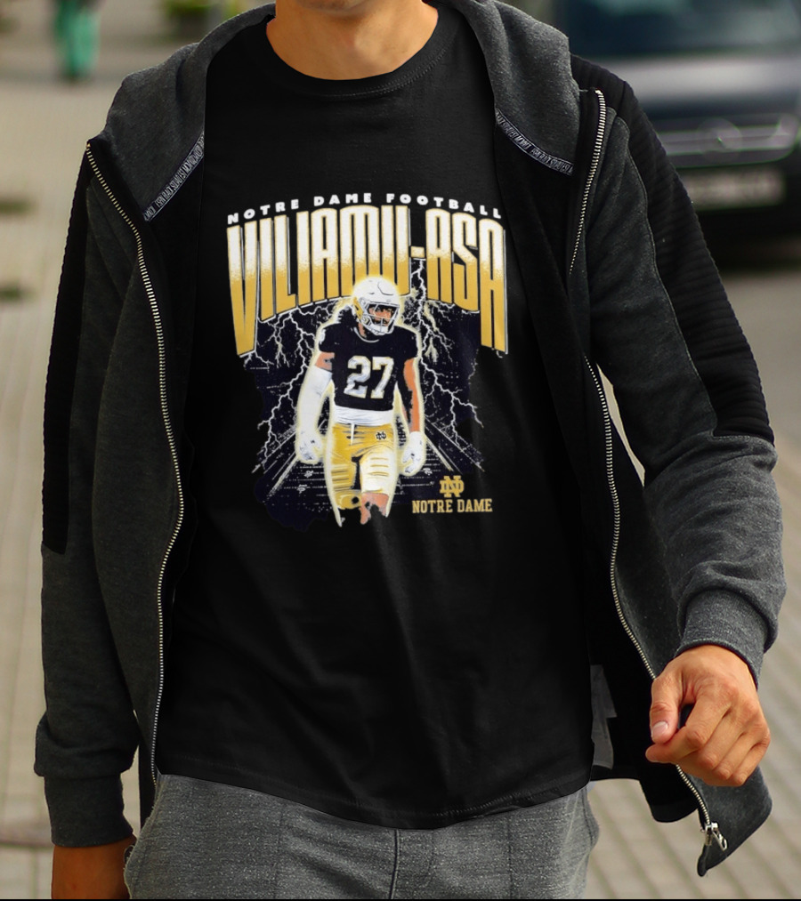 Notre Dame Viliamu Asa No 27 Football Lightning T-Shirt