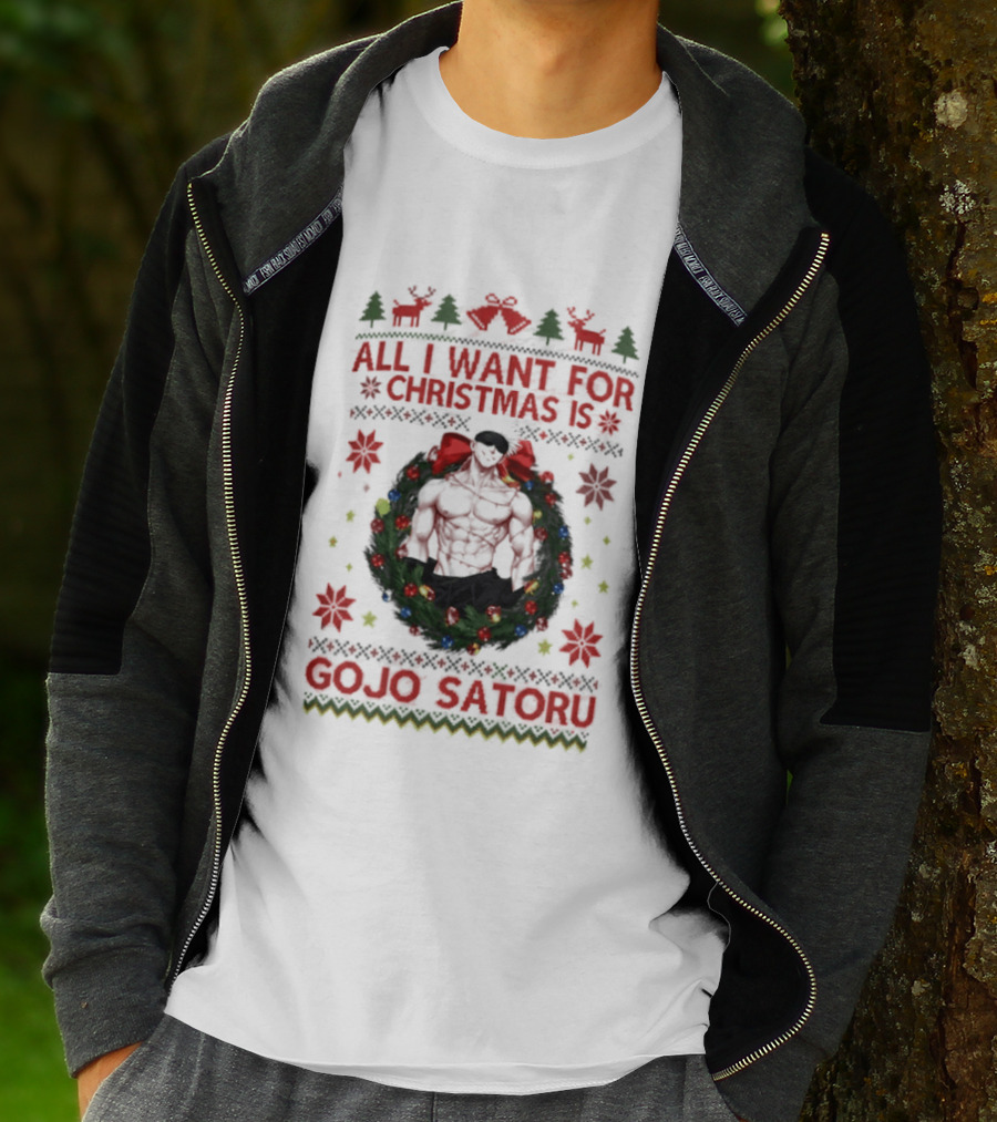 All I Want For Christmas Is Gojo Satoru Festive Holiday Anime Ugly Christmas T-Shirt