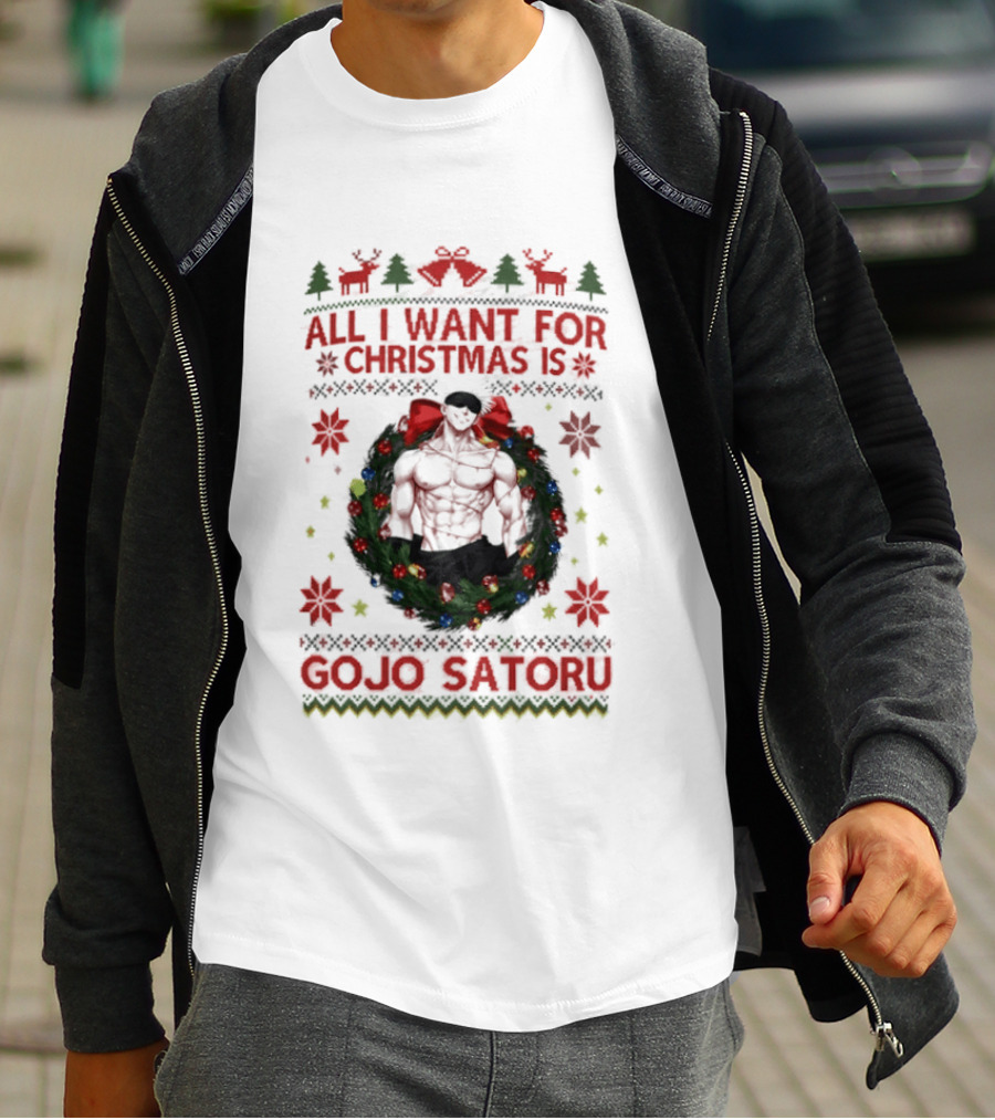 All I Want For Christmas Is Gojo Satoru Festive Holiday Anime Ugly Christmas T-Shirt