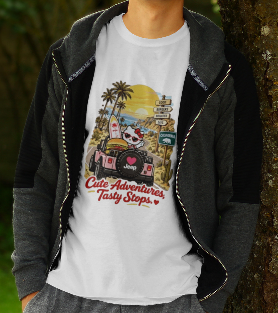 Cute Adventures Tasty Stops California Jeep Beach Burger Good Vibes T-Shirt