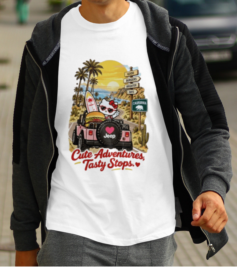 Cute Adventures Tasty Stops California Jeep Beach Burger Good Vibes T-Shirt