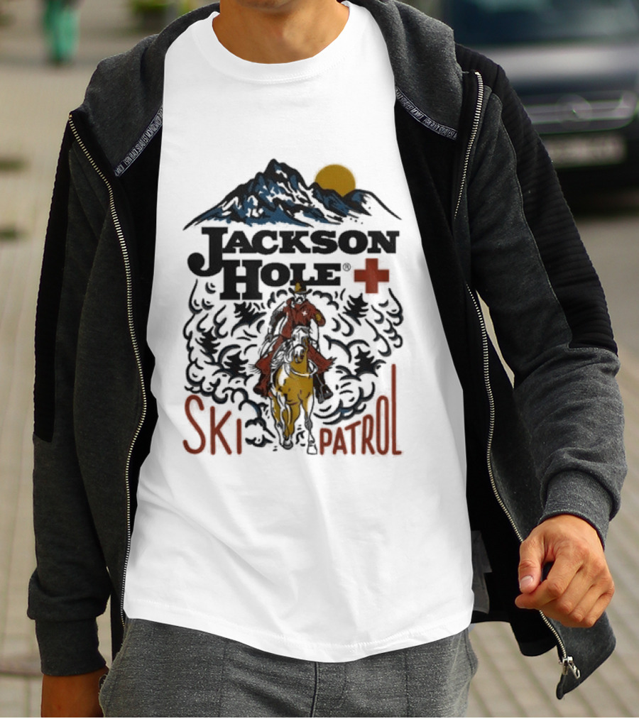 Jackson Hole Wyoming Mountain Cowboy Ski Patrol Adventure T-Shirt