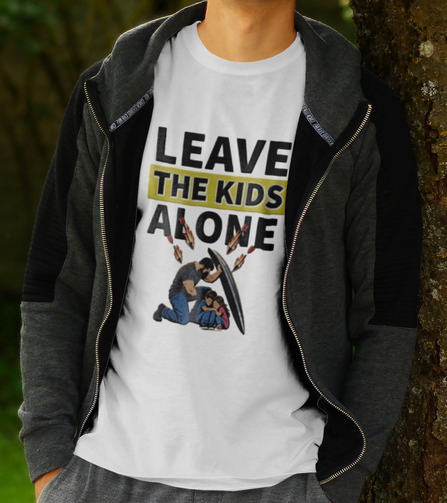 Leave The Kids Alone Bearded Man Shielding Children From Arrows T-Shirt