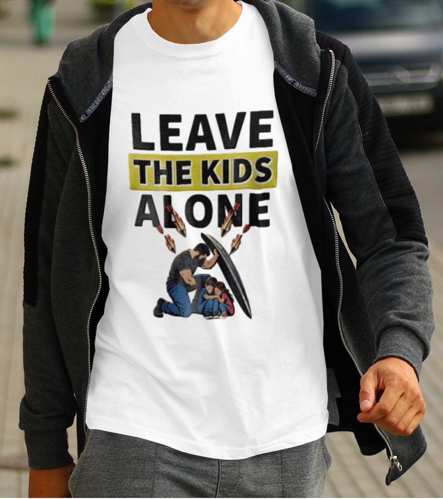 Leave The Kids Alone Bearded Man Shielding Children From Arrows T-Shirt
