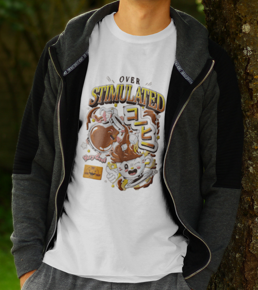 Over Stimulated Coffee Pot Pouring Very Coffee Cartoon Cute T-Shirt