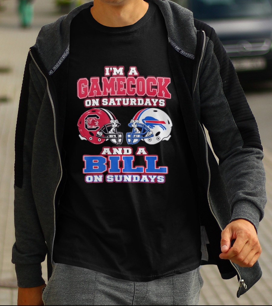 I'm A Gamecock On Saturdays And A Bill On Sundays Football Helmets T-Shirt