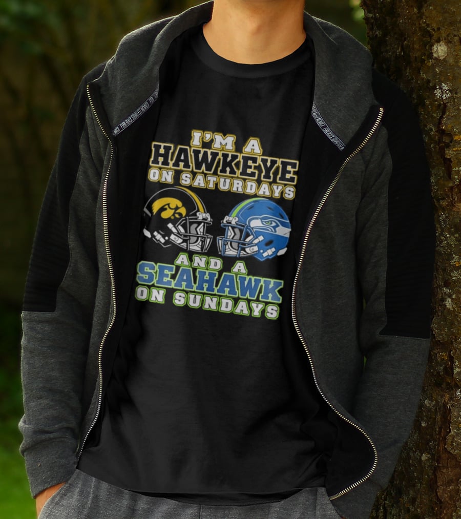 I'm A Hawkeye On Saturdays And A Seahawk On Sundays Football Helmet Fan Gear T-Shirt