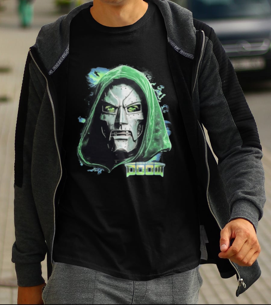 Doctor Doom Marvel Green Hooded Mask Iconic Villain T-Shirt
